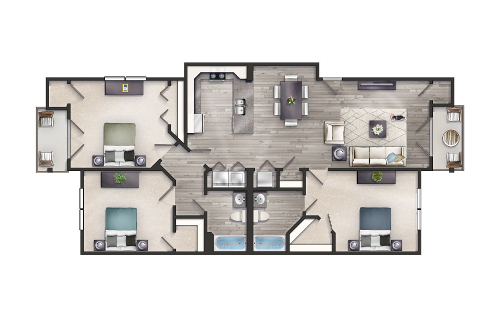 Sapphire - 3 bedroom floorplan layout with 2 baths and 1430 square feet.