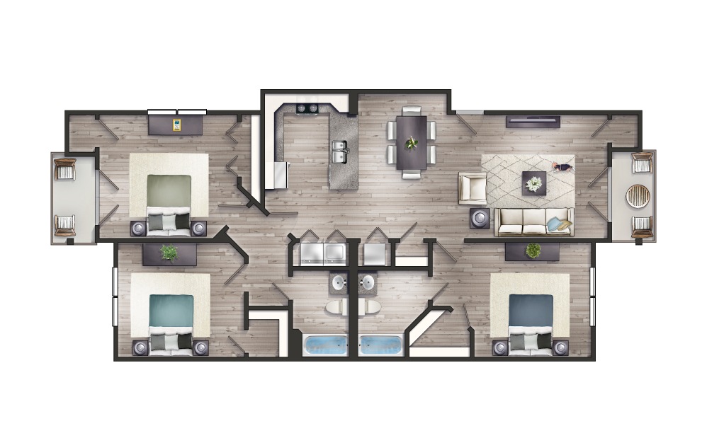 Sapphire II - Newly Redesigned - 3 bedroom floorplan layout with 2 baths and 1430 square feet.